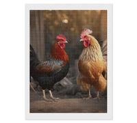 HETVBNS Rooster and Chicken Diamond Painting Kits for Adults, Full Round Drill DIY Diamond Art for Beginners, 5D Gem Art and Crafts for Home Wall Decor 12"x16"