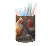 HETVBNS Rooster And Chicken Pen Holder for Desk PU Leather Round Desk Organizer Multifunctional Makeup Brush Storage Aesthetic Desktop Supplies Stylish Pencil Holder for Office & Home