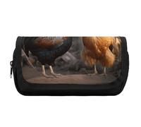 HETVBNS Rooster And Chicken Pencil Case Extra Large, Double Layer Pencil Pouch with Zipper, Portable Cosmetic Bags for Travel, Office Stationery Organizer for Women Men