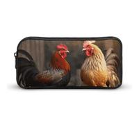 HETVBNS Rooster And Chicken Pencil Case Large Capacity, Durable Pencil Pouch Portable Small Cosmetic Bag with Metal Zipper, Simple Makeup Pouch Aesthetic Toiletry Bag for Travel Office