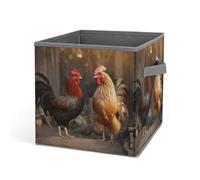 HETVBNS Rooster And Chicken Storage Bins 10.6 Inch, Oxford Fabric Foldable Storage Cube Organizer Basket with Handles, Fabric Bins for Closet Shelves, Toys, Clothes, Books, Bedroom