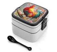 HETVBNS Rooster And Flower Bento Box Double Layer Lunch Box 1000ml