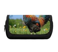 HETVBNS Rooster Pencil Case Extra Large, Double Layer Pencil Pouch with Zipper, Portable Cosmetic Bags for Travel, Office Stationery Organizer for Women Men