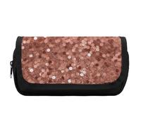 HETVBNS Rose Gold Glitter Pencil Case Extra Large, Double Layer Pencil Pouch with Zipper, Portable Cosmetic Bags for Travel, Office Stationery Organizer for Women Men