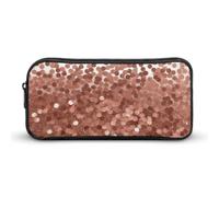 HETVBNS Rose Gold Glitter Pencil Case Large Capacity, Durable Pencil Pouch Portable Small Cosmetic Bag with Metal Zipper, Simple Makeup Pouch Aesthetic Toiletry Bag for Travel Office