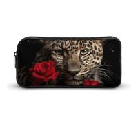 HETVBNS Rose Leopard Pencil Case Large Capacity, Durable Pencil Pouch Portable Small Cosmetic Bag with Metal Zipper, Simple Makeup Pouch Aesthetic Toiletry Bag for Travel Office
