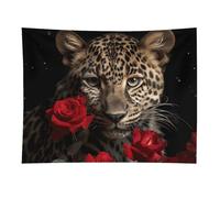 HETVBNS Rose Leopard Tapestry Wall Hanging - 30"x40" Aesthetic Tapestries Soft Polyester Wall Art Decor Large Tapestry for Bedroom Living Room Dorm Backdrop, Hanging Kit Included