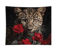 HETVBNS Rose Leopard Tapestry Wall Hanging - 50"x60" Aesthetic Tapestries Soft Polyester Wall Art Decor Large Tapestry for Bedroom Living Room Dorm Backdrop, Hanging Kit Included