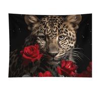 HETVBNS Rose Leopard Tapestry Wall Hanging - 60"x80" Aesthetic Tapestries Soft Polyester Wall Art Decor Large Tapestry for Bedroom Living Room Dorm Backdrop, Hanging Kit Included
