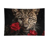 HETVBNS Rose Leopard Tapestry Wall Hanging - 60"x90" Aesthetic Tapestries Soft Polyester Wall Art Decor Large Tapestry for Bedroom Living Room Dorm Backdrop, Hanging Kit Included