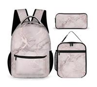 HETVBNS Rose Marble Backpack Set 3 Piece, Durable Backpack Insulated Lunch Bag Portable Pencil Case for Men Women