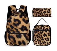 HETVBNS Rough Leopard Print Backpack Set 3 Piece, Durable Backpack Insulated Lunch Bag Portable Pencil Case for Men Women