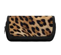 HETVBNS Rough Leopard Print Pencil Case Extra Large, Double Layer Pencil Pouch with Zipper, Portable Cosmetic Bags for Travel, Office Stationery Organizer for Women Men