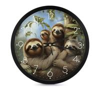 HETVBNS Round Wall Clock Battery Operated Wall Clocks Sloth Family Silent Non-Ticking Walls Clock Modern Small Analog Quartz Clocks for Office Home Bathroom Kitchen Bedroom Easy to Read White