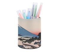 HETVBNS Sakura Train Pen Holder for Desk PU Leather Round Desk Organizer Multifunctional Makeup Brush Storage Aesthetic Desktop Supplies Stylish Pencil Holder for Office & Home