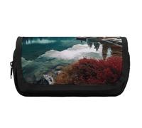 HETVBNS Scenic Lake Pencil Case Extra Large, Double Layer Pencil Pouch with Zipper, Portable Cosmetic Bags for Travel, Office Stationery Organizer for Women Men