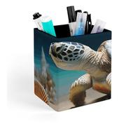HETVBNS Sea Conch Shell Starfish Turtle Pen Holder for Desk - PU Leather Square Desk Organizer Travel Makeup Brush Storage Stylish Pencil Holder Desktop Stationery Organizer for Office & Home