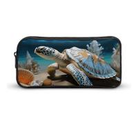 HETVBNS Sea Conch Shell Starfish Turtle Pencil Case Large Capacity, Durable Pencil Pouch Portable Small Cosmetic Bag with Metal Zipper, Simple Makeup Pouch Aesthetic Toiletry Bag for Travel Office