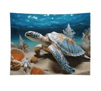 HETVBNS Sea Conch Shell Starfish Turtle Tapestry Wall Hanging - 30"x40" Aesthetic Tapestries Soft Polyester Wall Art Decor Large Tapestry for Bedroom Living Room Dorm Backdrop, Hanging Kit Included