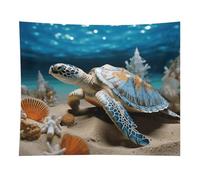 HETVBNS Sea Conch Shell Starfish Turtle Tapestry Wall Hanging - 50"x60" Aesthetic Tapestries Soft Polyester Wall Art Decor Large Tapestry for Bedroom Living Room Dorm Backdrop, Hanging Kit Included