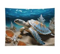 HETVBNS Sea Conch Shell Starfish Turtle Tapestry Wall Hanging - 60"x80" Aesthetic Tapestries Soft Polyester Wall Art Decor Large Tapestry for Bedroom Living Room Dorm Backdrop, Hanging Kit Included