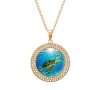 HETVBNS - Sea Swimming Turtle Necklace, Round Alloy Pendant with Diamond, Elegant Pendant Necklace for Women Men, Una talla, Metal, Alloy.