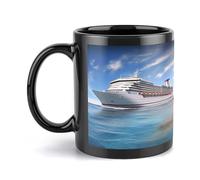 HETVBNS Seaside Cruise Ship Ceramic Coffee Mug with Handle, Double Sided Printed, Elegant 11oz Coffee Mug for Women Men, Dishwasher Safe