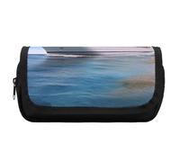 HETVBNS Seaside Cruise Ship Pencil Case Extra Large, Double Layer Pencil Pouch with Zipper, Portable Cosmetic Bags for Travel, Office Stationery Organizer for Women Men