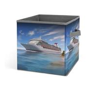HETVBNS Seaside Cruise Ship Storage Bins 10.6 Inch, Oxford Fabric Foldable Storage Cube Organizer Basket with Handles, Fabric Bins for Closet Shelves, Toys, Clothes, Books, Bedroom