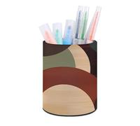 HETVBNS Shapes And Circles Pen Holder for Desk PU Leather Round Desk Organizer Multifunctional Makeup Brush Storage Aesthetic Desktop Supplies Stylish Pencil Holder for Office & Home