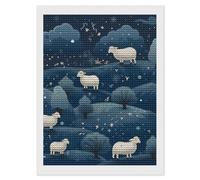 HETVBNS Sheep in The Night Diamond Painting Kits for Adults, Full Round Drill DIY Diamond Art for Beginners, 5D Gem Art and Crafts for Home Wall Decor 12"x16"