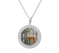 HETVBNS - Sika Deer Necklace, Alloy Round Pendant with Diamond, Elegant Pendant Necklace for Women Men, Una talla, Metal, Alloy.