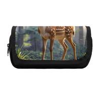 HETVBNS Sika Deer Pencil Case Extra Large, Double Layer Pencil Pouch with Zipper, Portable Cosmetic Bags for Travel, Office Stationery Organizer for Women Men