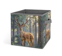 HETVBNS Sika Deer Storage Bins 10.6 Inch, Oxford Fabric Foldable Storage Cube Organizer Basket with Handles, Fabric Bins for Closet Shelves, Toys, Clothes, Books, Bedroom