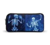 HETVBNS Skeleton on Display Pencil Case Large Capacity, Durable Pencil Pouch Portable Small Cosmetic Bag with Metal Zipper, Simple Makeup Pouch Aesthetic Toiletry Bag for Travel Office