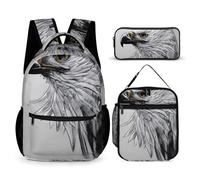 HETVBNS Sketching An Eagle Backpack Set 3 Piece, Durable Backpack Insulated Lunch Bag Portable Pencil Case for Men Women