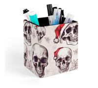 HETVBNS Sketchy Skulls Pen Holder for Desk - PU Leather Square Desk Organizer Travel Makeup Brush Storage Stylish Pencil Holder Desktop Stationery Organizer for Office & Home