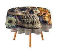 HETVBNS - Skull Flower Pattern Round Polyester Tablecloth Wrinkle and Stain Resistant Tablecloth 60 x 60 Inch Elegant Table Cover Decoration for Dinner Party Patio
