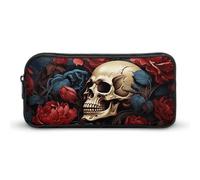 HETVBNS Skull Image Poster Pencil Case Large Capacity, Durable Pencil Pouch Portable Small Cosmetic Bag with Metal Zipper, Simple Makeup Pouch Aesthetic Toiletry Bag for Travel Office