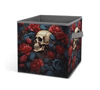 HETVBNS Skull Image Poster Storage Bins 10.6 Inch, Oxford Fabric Foldable Storage Cube Organizer Basket with Handles, Fabric Bins for Closet Shelves, Toys, Clothes, Books, Bedroom