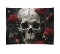 HETVBNS Skull Rose Tapestry Wall Hanging - 30"x40" Aesthetic Tapestries Soft Polyester Wall Art Decor Large Tapestry for Bedroom Living Room Dorm Backdrop, Hanging Kit Included