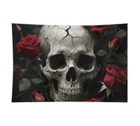 HETVBNS Skull Rose Tapestry Wall Hanging - 40"x60" Aesthetic Tapestries Soft Polyester Wall Art Decor Large Tapestry for Bedroom Living Room Dorm Backdrop, Hanging Kit Included