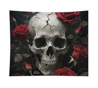 HETVBNS Skull Rose Tapestry Wall Hanging - 50"x60" Aesthetic Tapestries Soft Polyester Wall Art Decor Large Tapestry for Bedroom Living Room Dorm Backdrop, Hanging Kit Included