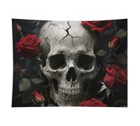 HETVBNS Skull Rose Tapestry Wall Hanging - 60"x80" Aesthetic Tapestries Soft Polyester Wall Art Decor Large Tapestry for Bedroom Living Room Dorm Backdrop, Hanging Kit Included