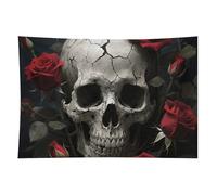 HETVBNS Skull Rose Tapestry Wall Hanging - 60"x90" Aesthetic Tapestries Soft Polyester Wall Art Decor Large Tapestry for Bedroom Living Room Dorm Backdrop, Hanging Kit Included