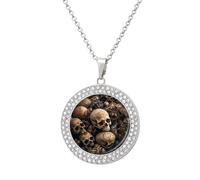 HETVBNS - Skull shape necklace and round pendant alloy with diamond, elegant pendant necklace for women men, Una talla, Metal, Alloy.