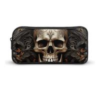 HETVBNS Skulls Pencil Case Large Capacity, Durable Pencil Pouch Portable Small Cosmetic Bag with Metal Zipper, Simple Makeup Pouch Aesthetic Toiletry Bag for Travel Office