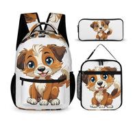 HETVBNS Small Dog Backpack Set 3 Piece, Durable Backpack Insulated Lunch Bag Portable Pencil Case for Men Women