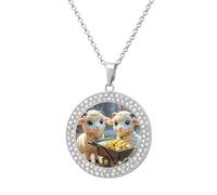 HETVBNS Small Lamb Necklace Bring Wealth, Alloy Round Pendant with Diamond, Elegant Pendant Necklace for Women Men, Una talla, Metal, Alloy.