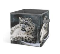 HETVBNS Snow Leopard Storage Bins 10.6 Inch, Oxford Fabric Foldable Storage Cube Organizer Basket with Handles, Fabric Bins for Closet Shelves, Toys, Clothes, Books, Bedroom